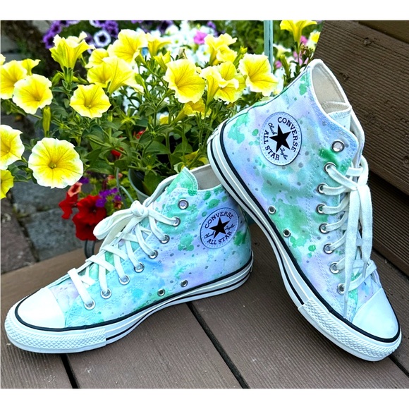 Converse Shoes - Converse Chuck Taylor All Star Shoes Hi Sneaker Washed Floral Tie Dye Silver 8.5
